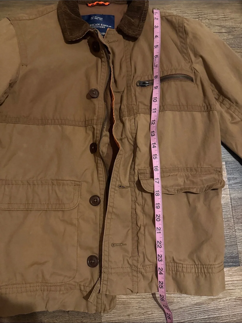 Men's American Eagle Brown Canvas Jacket with Corduroy Collar